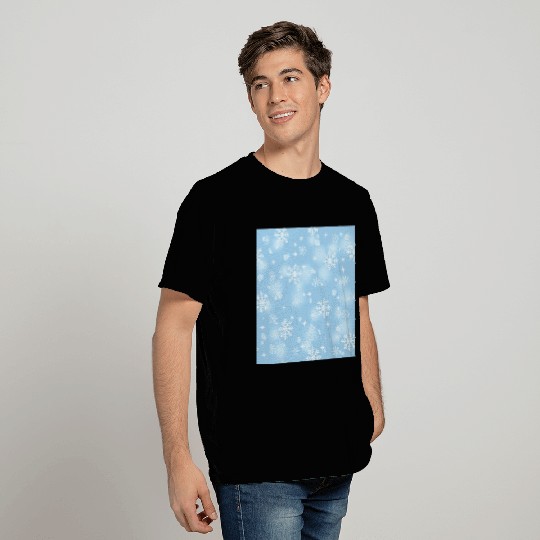 Elegant Blue Bokeh Snowflakes Pattern T Shirts