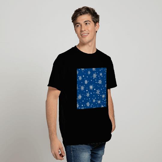 Modern Navy Blue Snowflakes Pattern T Shirts