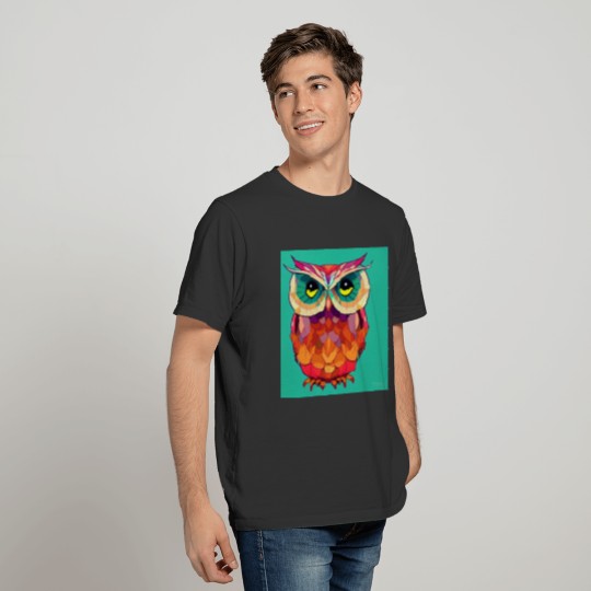 Colorful Owl Portrait Illustration - Moody Bird T Shirts