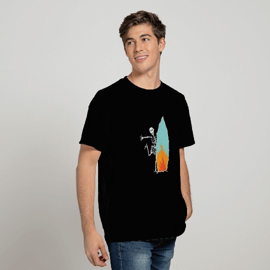 Surfing Skeleton with burning Surfboard T Shirts