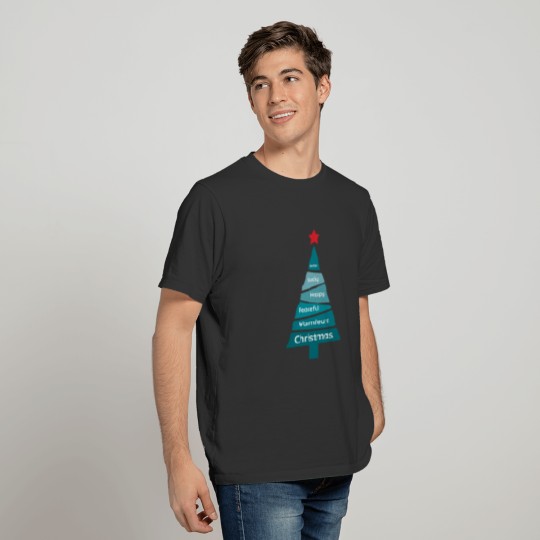 Minimalist Teal Blue Christmas Pine T Shirts