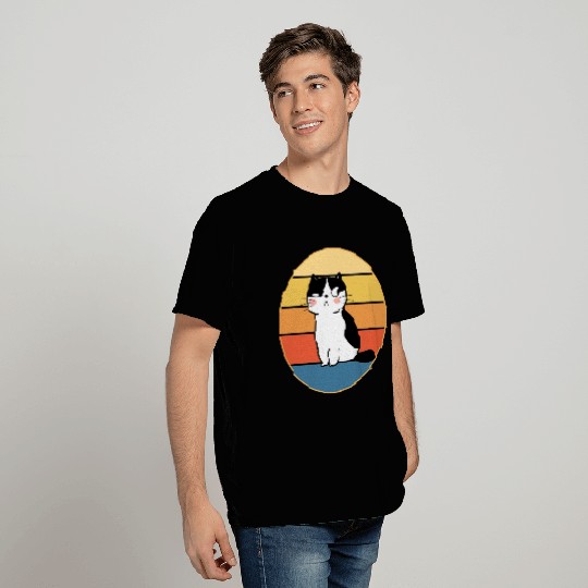 Funny Cute Kawaii Cat Face Retro Sunset T Shirts