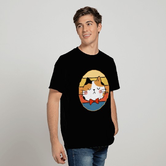 Funny Cute Kawaii Cat Face Retro Sunset T Shirts