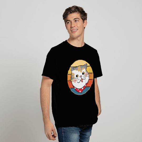 Funny Cute Kawaii Cat Face Retro Sunset T Shirts