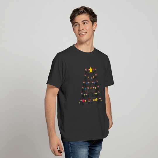 Black Cat Christmas Tree Light Funny Moew T Shirts