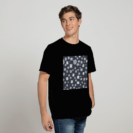 Snowflake pattern on the navy background T Shirts