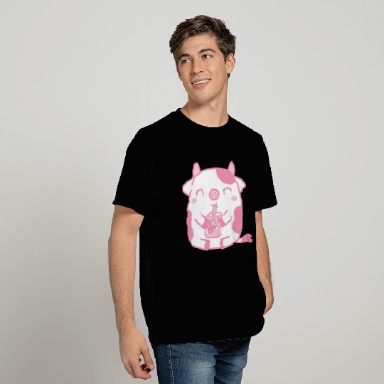 Cute Cow Drinking Strawberry Milk T Shirts
