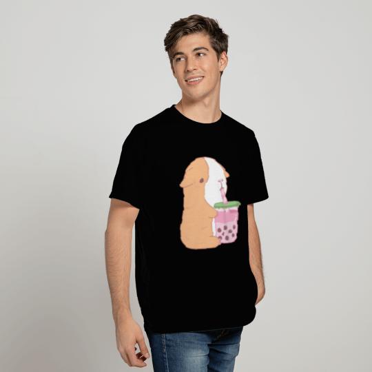 Cute Orange Guinea Pig Drinking Strawberry Bubble T Shirts