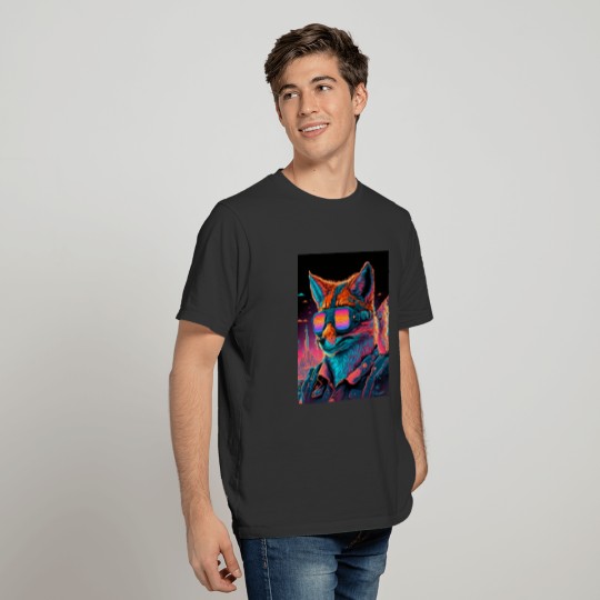 Retro Futuristic Synthwave Fox T Shirts
