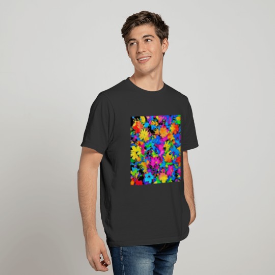 ABSTRACT PAINTING COLORFULL WATERBASE FLOWER BLACK T Shirts