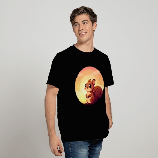 Squirrel Round Sunset Design T Shirts