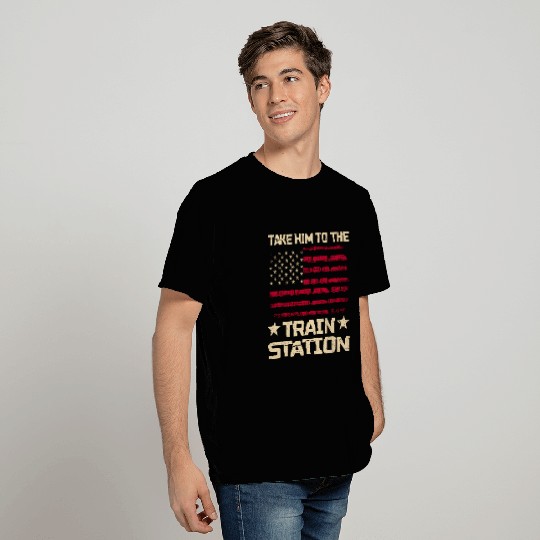 Usa Flag Train Take Him To The Train Station T Shirts