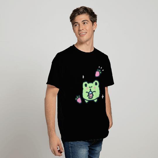 Frog Drinking Strawberry Boba T Shirts