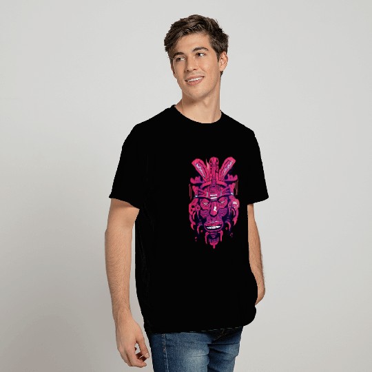 Ancient Aztec Mask in magenta T Shirts