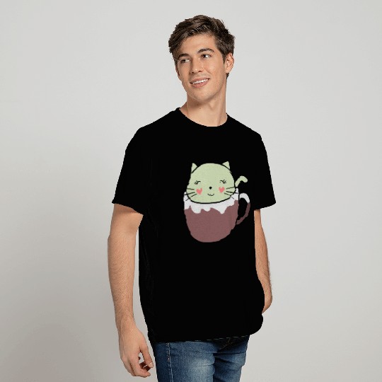 Mint Hot Cocoa Cat in Coffee Mug T Shirts