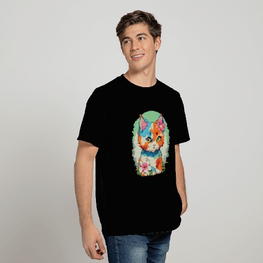 Cat Face with Watercolor Design T Shirts