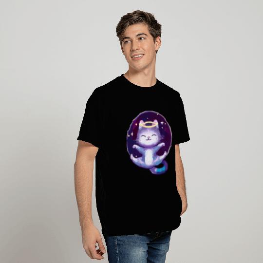 Cute little space galaxy cat smiling T Shirts