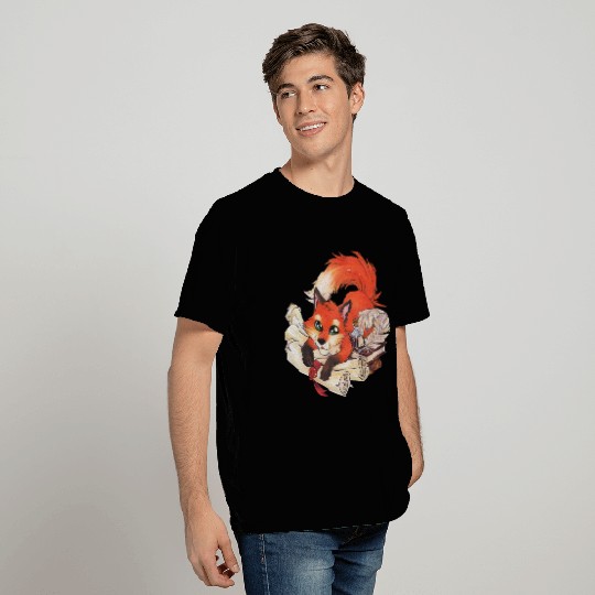 Fox with books and scrolls, ink reading T Shirts