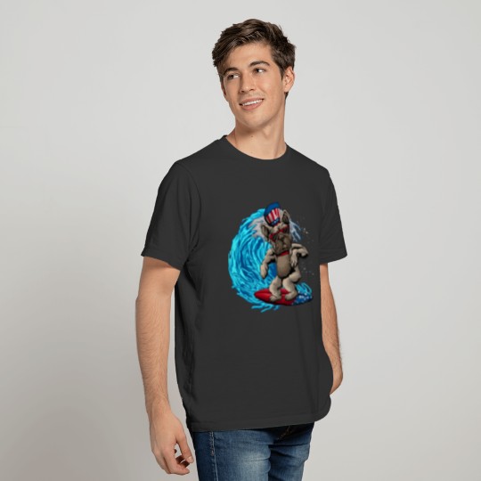 Patriotic French Bulldog Surfing Art Frenchie Dog T Shirts