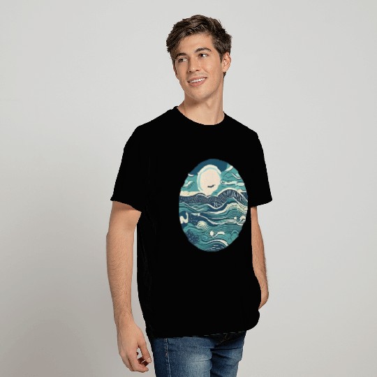 Sea waves in circle T Shirts