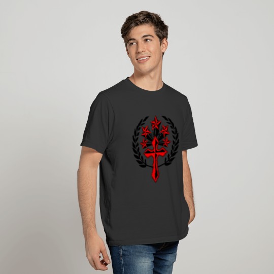 Red cross with five stars in laurel wreath T Shirts