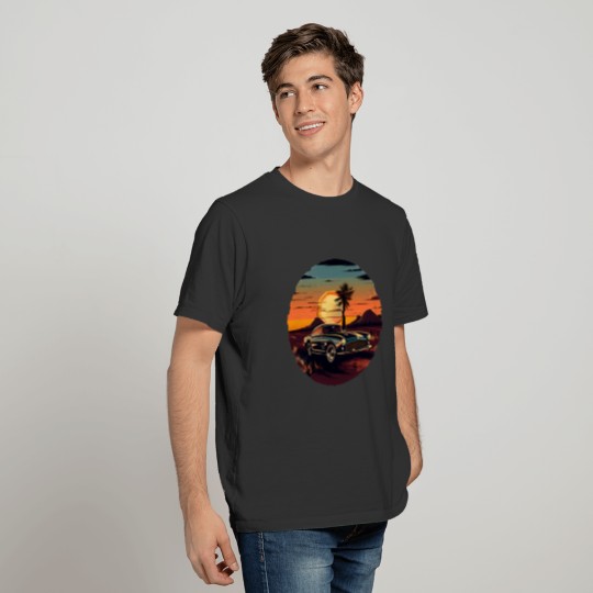 Vintage Car, Sun, and Road T Shirts Design