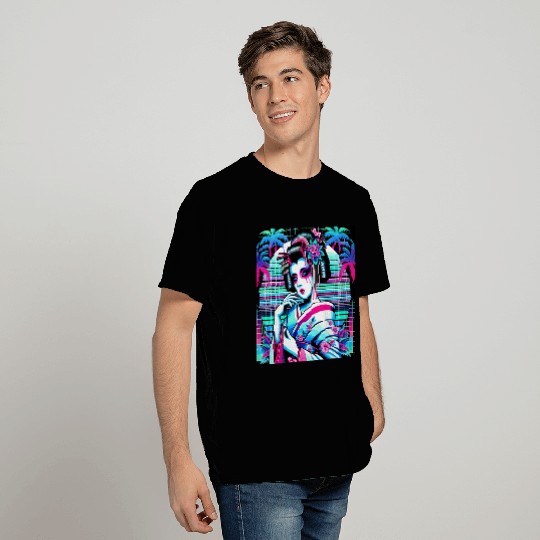 Japan Geisha Retrowave Synthwave Cyberpunk T Shirts