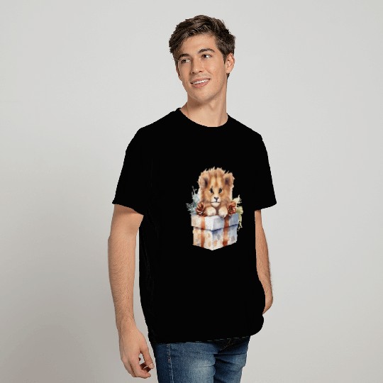 African Lion inside a Christmas gift box T Shirts