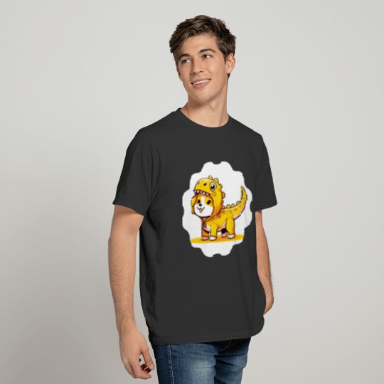 Yellow Dog in T-Rex Costume T Shirts