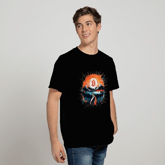 Bitcoin Japonese Ink Sunset Serenity T Shirts