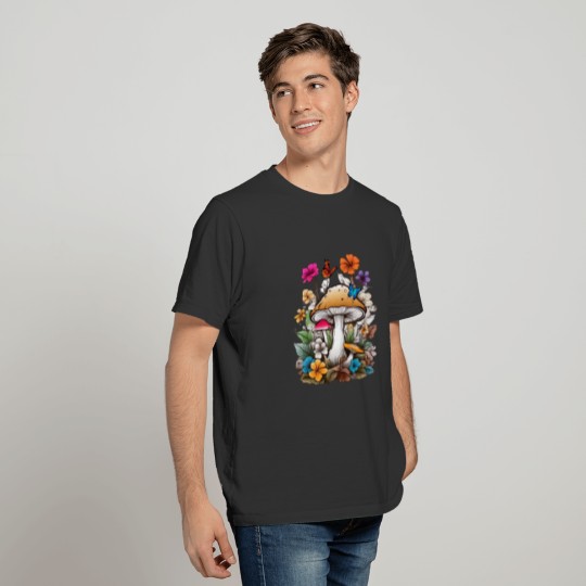 forest of mushrooms and flowers,funny mushrooms T Shirts