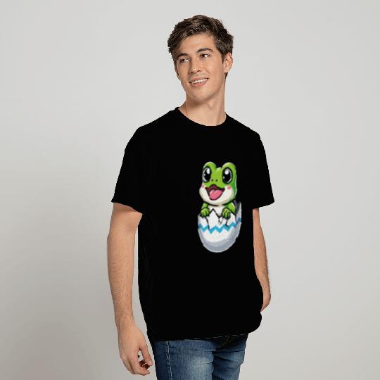 Colorful Easter Egg with Hatching Frog Design T Shirts