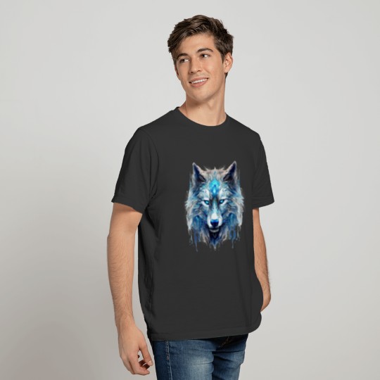 pirit animal wolf with glowing blue tribal marks T Shirts