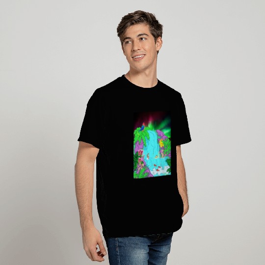 Northern Lights Waterfall Serenity with Swimmers T Shirts