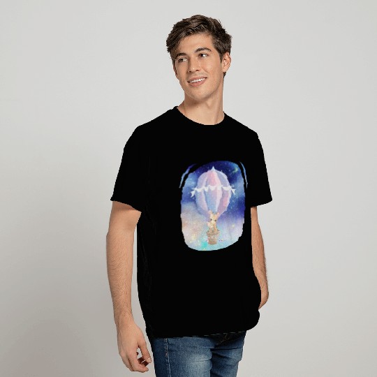 Giraffe And Child Flying Sky Using Hot Balloon T Shirts