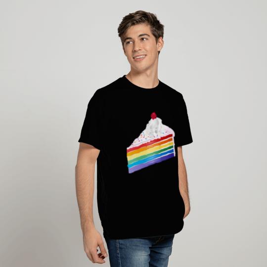 Piece of rainbow cake with cream and cherry T Shirts