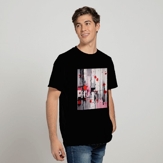 Red Black Light Pink and Gray Dots and Lines T Shirts