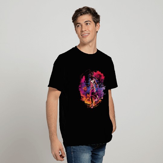 Basketball Player Surrounded by Sunset, Artwork T Shirts