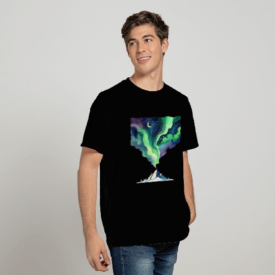 Watercolor Northern Lights Over Mountain T Shirts