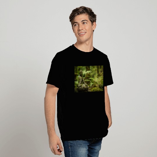 Zen Buddha Statue in Serene Forest Setting T Shirts