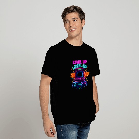 Neon Arcade Glory: Level Up T Shirts