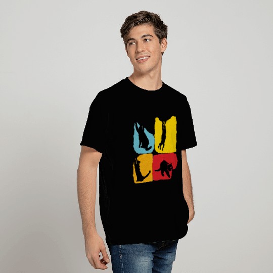 Playful Black Cat Poses Silhouettes Pattern T Shirts