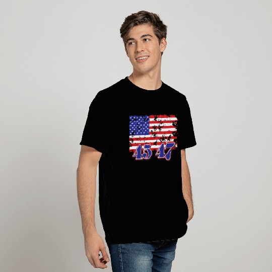 Distressed American Flag with Numeric Overlay T Shirts