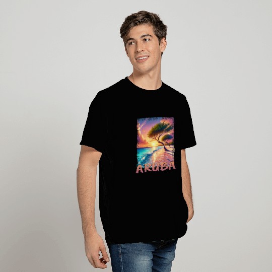 Aruba Eagle Beach Sunset Palm Trees Grunge T Shirts
