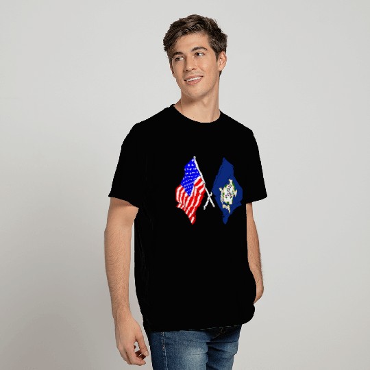 Flag USA and state Connecticut crossed T Shirts