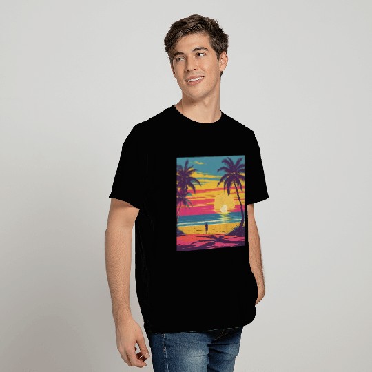 Tropical Sunset Beach Scene T Shirts