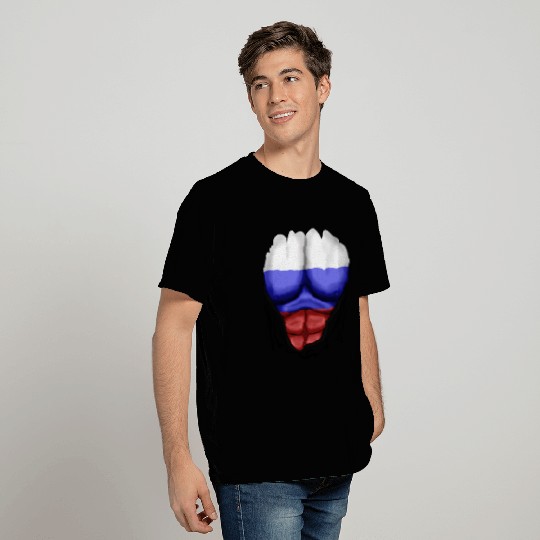Russia Flag Ripped Muscles, six pack, chest T Shirts