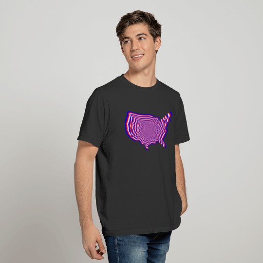 Red White And Blue US Map Outline Zoom T-shirt