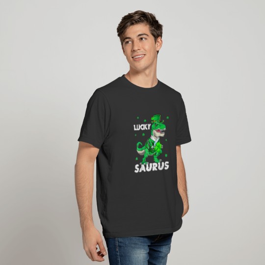 Lucky Saurus T Rex Dinosaur Shamrock Irish St Patr T-shirt