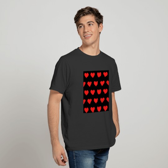Red hearts black background simple T-shirt